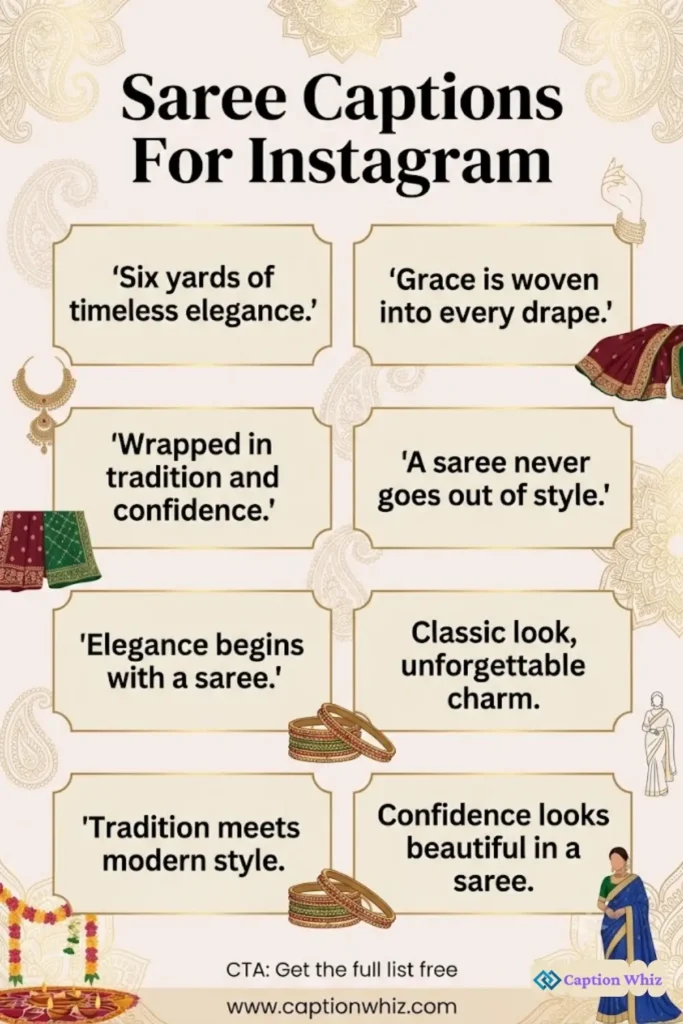 137+ Top Saree Captions For Instagram That Celebrate Elegance and Tradition in 2026