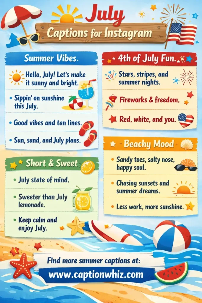 127+ Top July Captions For Instagram and Quotes That Spark Joy