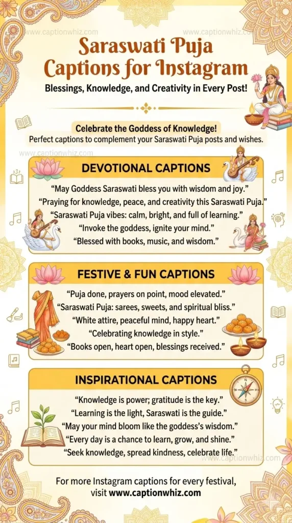 167+ Best Saraswati Puja Captions For Instagram to Celebrate Wisdom and Creativity
