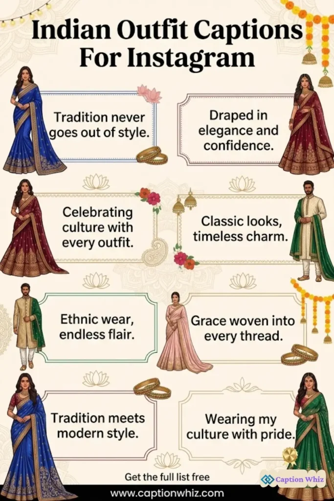 135+ Top Indian Outfit Captions For Instagram That Celebrate Your Style and Culture in 2026