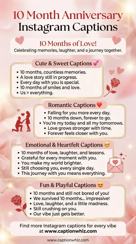 Celebrate Love with 10 Month Anniversary Captions For Instagram and Quotes 143+ Delightful Moments