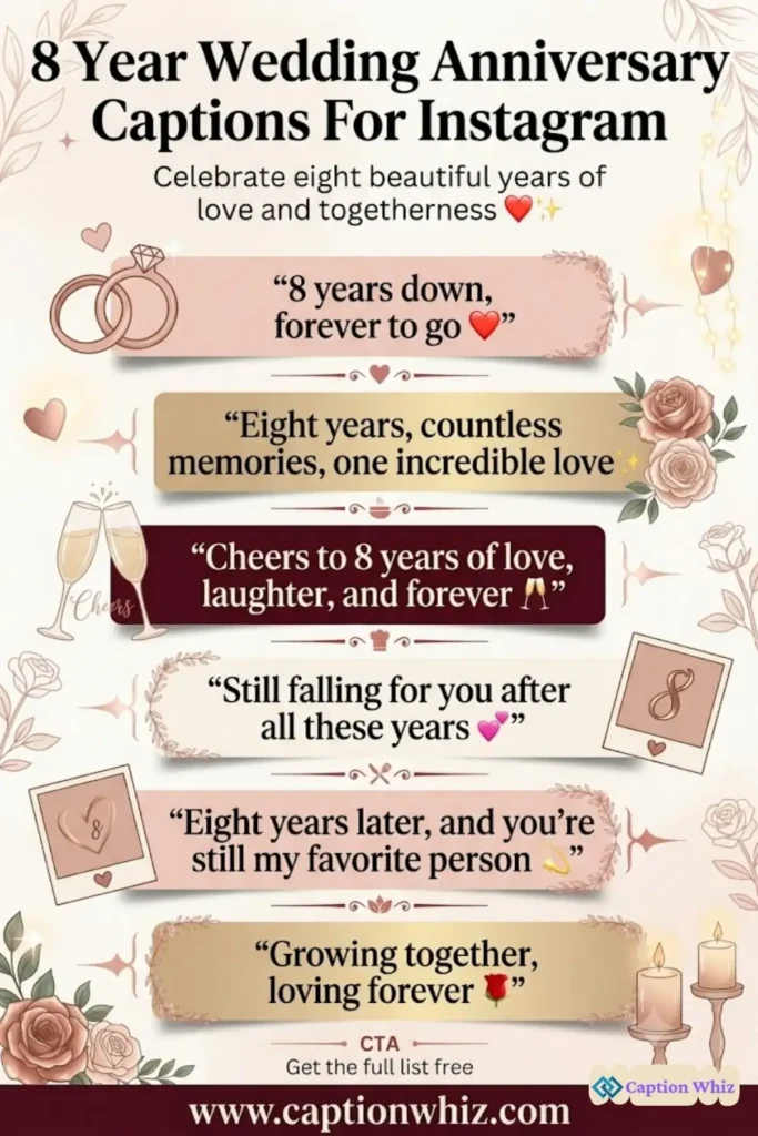145+ Heartfelt 8 Year Wedding Anniversary Captions For Instagram and Quotes