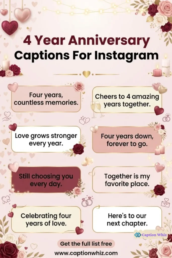 137+ Romantic 4 Year Anniversary Captions For Instagram and Quotes Posts