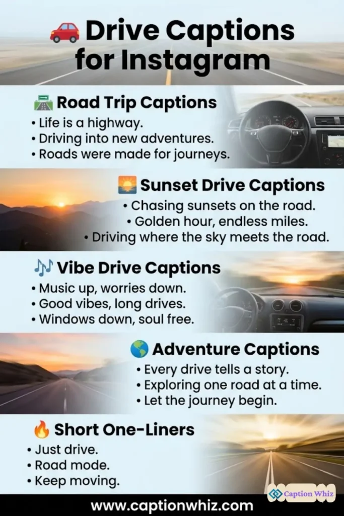 145+ Must-Have Drive Captions For Instagram and Quotes That Ignite Engagement