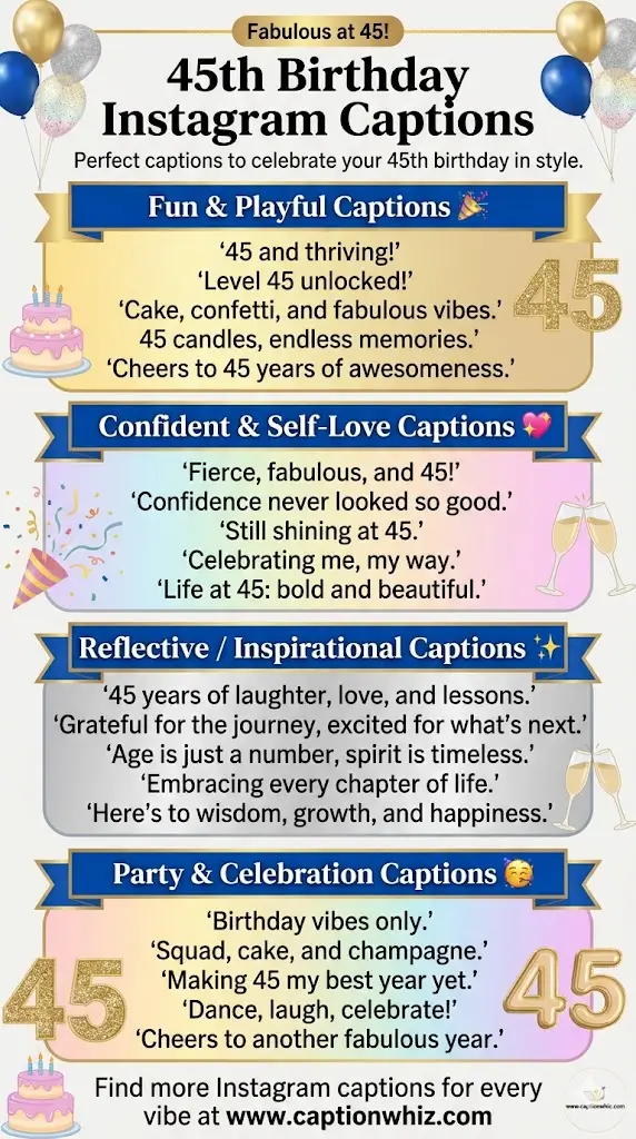 127+ Fun 45th Birthday Captions For Instagram and Quotes Full Of Good Vibes
