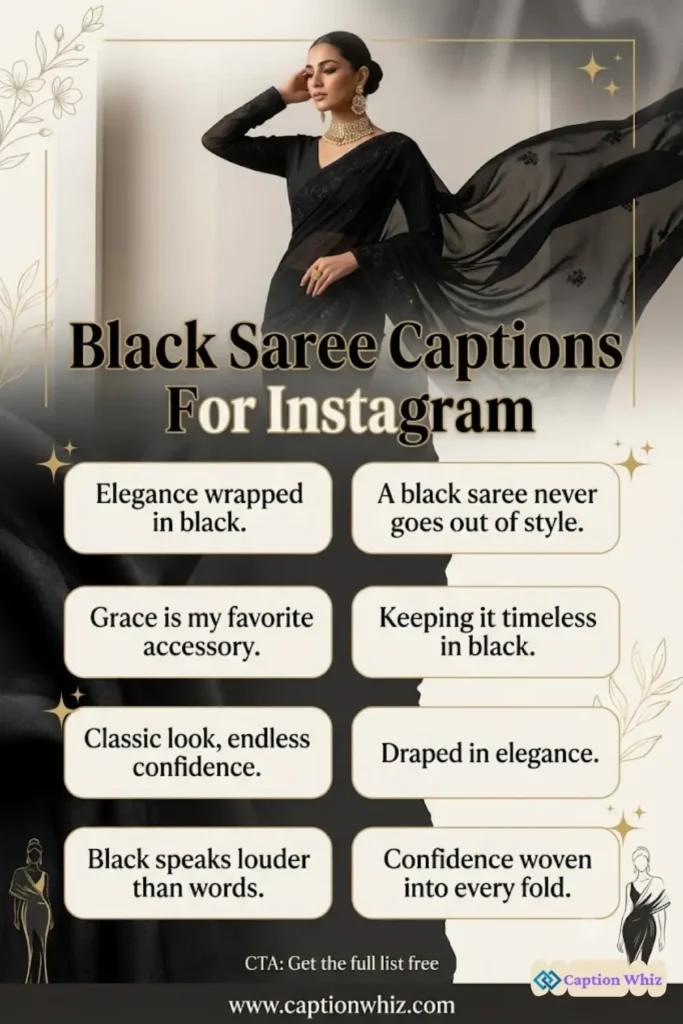 139+ Essential Black Saree Captions For Instagram That Spark Curiosity and Style Quotes in 2026
